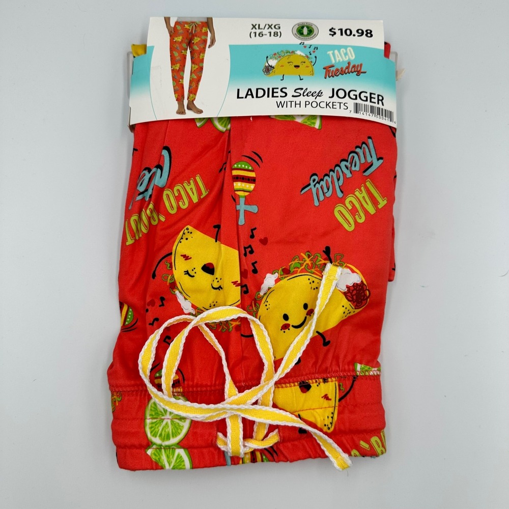 Briefly Stated Taco Tuesday Ladies Sleep Jogger Pants XL 16-18 Coral Sunrise New